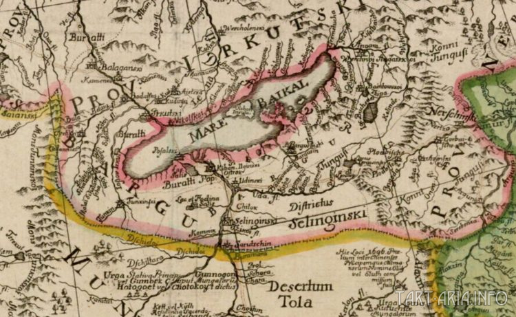 Рис. 28. Фрагмент карты с Байкалом, 1730 г.