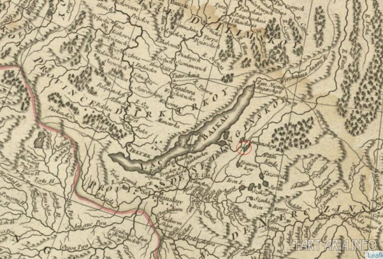 Рис. 32. Фрагмент карты Азии с Байкалом, 1750 г.