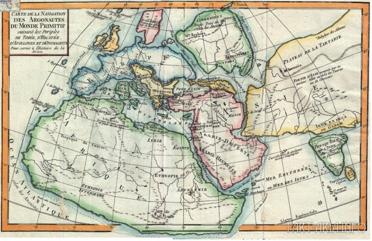 Карта навигации первобытного мира, Делиль де Саль, 1770. Источник